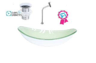 CUBA DE VIDRO OVAL 47CM BRANCA + VÁLVULA CLICK + TORNEIRA DE METAL