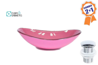 Cuba De Vidro Oval 47cm Rosa + Válvula Click