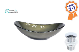 Cuba De Vidro Oval 47cm Ouro Envelhecido + Válvula Click