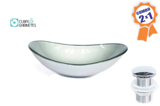 Cuba De Vidro Oval 47cm Prata + Válvula Click
