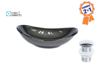Cuba De Vidro Oval 47cm Grafite + Válvula Click