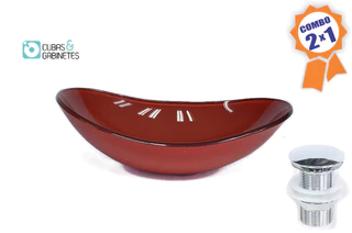 Cuba De Vidro Oval 47cm Vermelho Cereja + Válvula Click