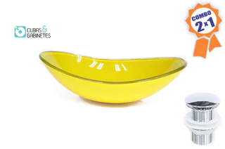 Cuba De Vidro Oval 47cm Amarela + Válvula Click