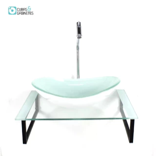 KIT CUBA DE VIDRO OVAL 10MM TAMPO 50CM BRANCO COM SUPORTE TORNEIRA VALVULA