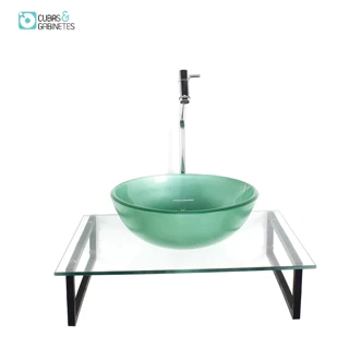 KIT CUBA DE VIDRO REDONDA 10MM VERDE TAMPO 50CM INCOLOR COM SUPORTE TORNEIRA VALVULA