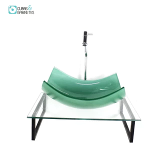 KIT CUBA DE VIDRO RETANGULAR 10MM VERDE TAMPO 50CM INCOLOR COM SUPORTE TORNEIRA VALVULA