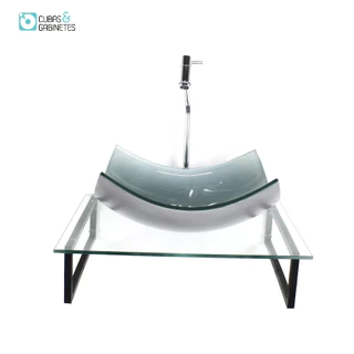 KIT CUBA DE VIDRO RETANGULAR 10MM PRATA TAMPO 50CM INCOLOR COM SUPORTE TORNEIRA VALVULA