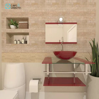 GABINETE DE VIDRO PARA BANHEIRO 60CM INOX CUBA REDONDA COM SIFAO E TORNEIRA METAL