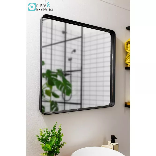 ESPELHO LUXO QUADRADO RETRÔ 60X60CM BANHEIRO SALA QUARTO HALL MOLDURA PRETO