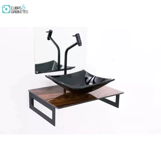 GABINETE DE VIDRO 50CM MADEIRA NOGUEIRA + TORNEIRA METAL PRETA