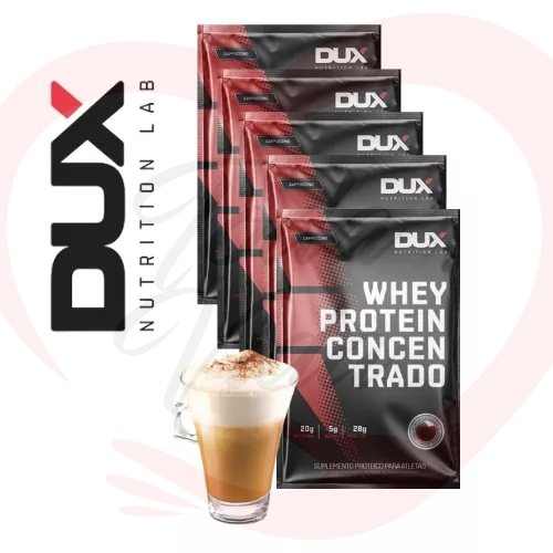 Dux Sache Cappuccino Kit 5 – Whey Protein Concentrado Sabor Unico