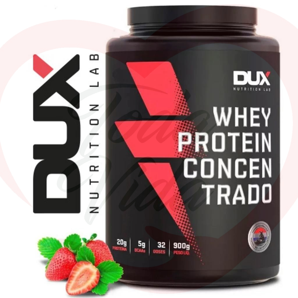 Whey Protein Sabor Morango Concentrado Pote (900g) Dux Nutrition