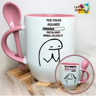 Caneca com Colher Personalizada Flork "Carregando Minha Paciência" - Promoção