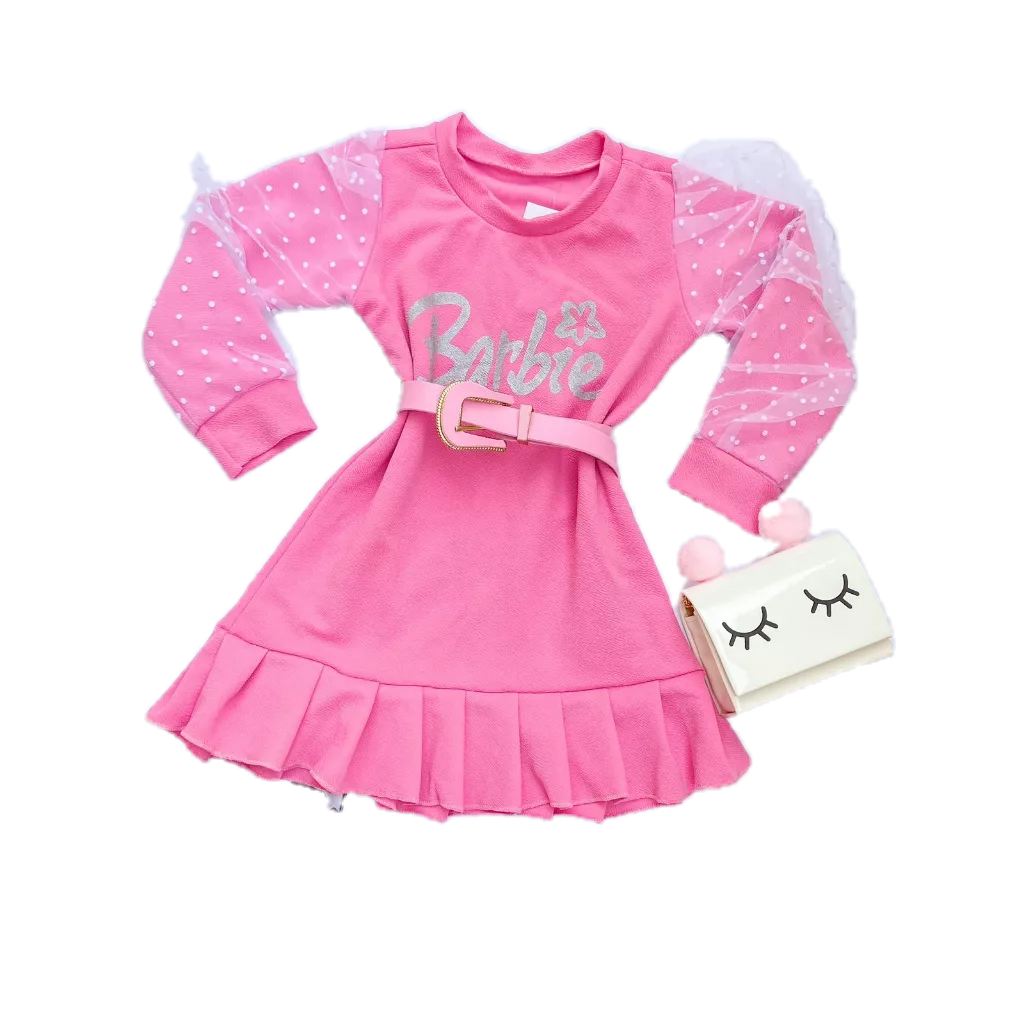 Vestido Infantil Manga Longa Em Moletom peluciado Produto Oficial Barbie  Tam 4 a 10 - Fakini