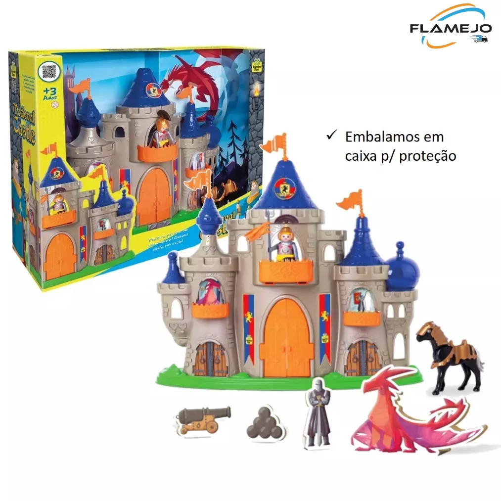 Castelo brinquedo infantil menino menina Medieval com Boneco e Cavalo ...