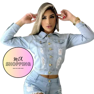 Jaquetas Jeans Feminina Cor Jeans Linha Clássica Destroyed Cropped