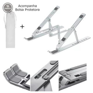 Suporte Para Notebook Ipad Tablet em Alumínio Ajustável Dobrável Ergonômico Resistente