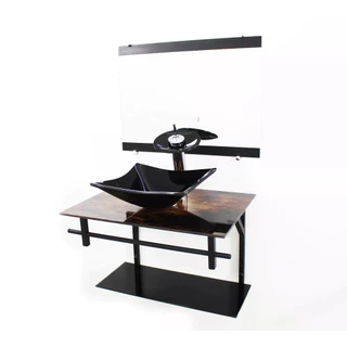 GABINETE DE VIDRO 60CM AP COM CUBA QUADRADA MADEIRA RÚSTICA
