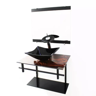 GABINETE DE VIDRO 60CM AP COM CUBA QUADRADA MADEIRA NOGUEIRA