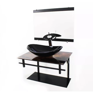 GABINETE DE VIDRO 60CM AP COM CUBA OVAL MADEIRA RÚSTICA