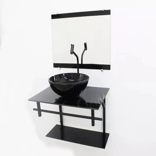GABINETE DE VIDRO 60CM AP COM CUBA REDONDA MÁRMORE PRETO