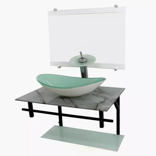 GABINETE DE VIDRO 60CM AP COM CUBA OVAL MÁRMORE BRANCO