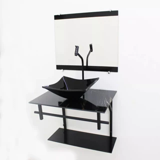 GABINETE DE VIDRO 60CM AP COM CUBA QUADRADA MÁRMORE PRETO