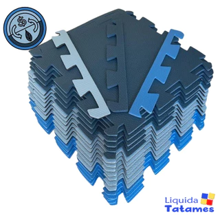 Kit 16 Tatames - EVA Tons de Azul Econômico - 50x50x1 cm. em Oferta na Shopee