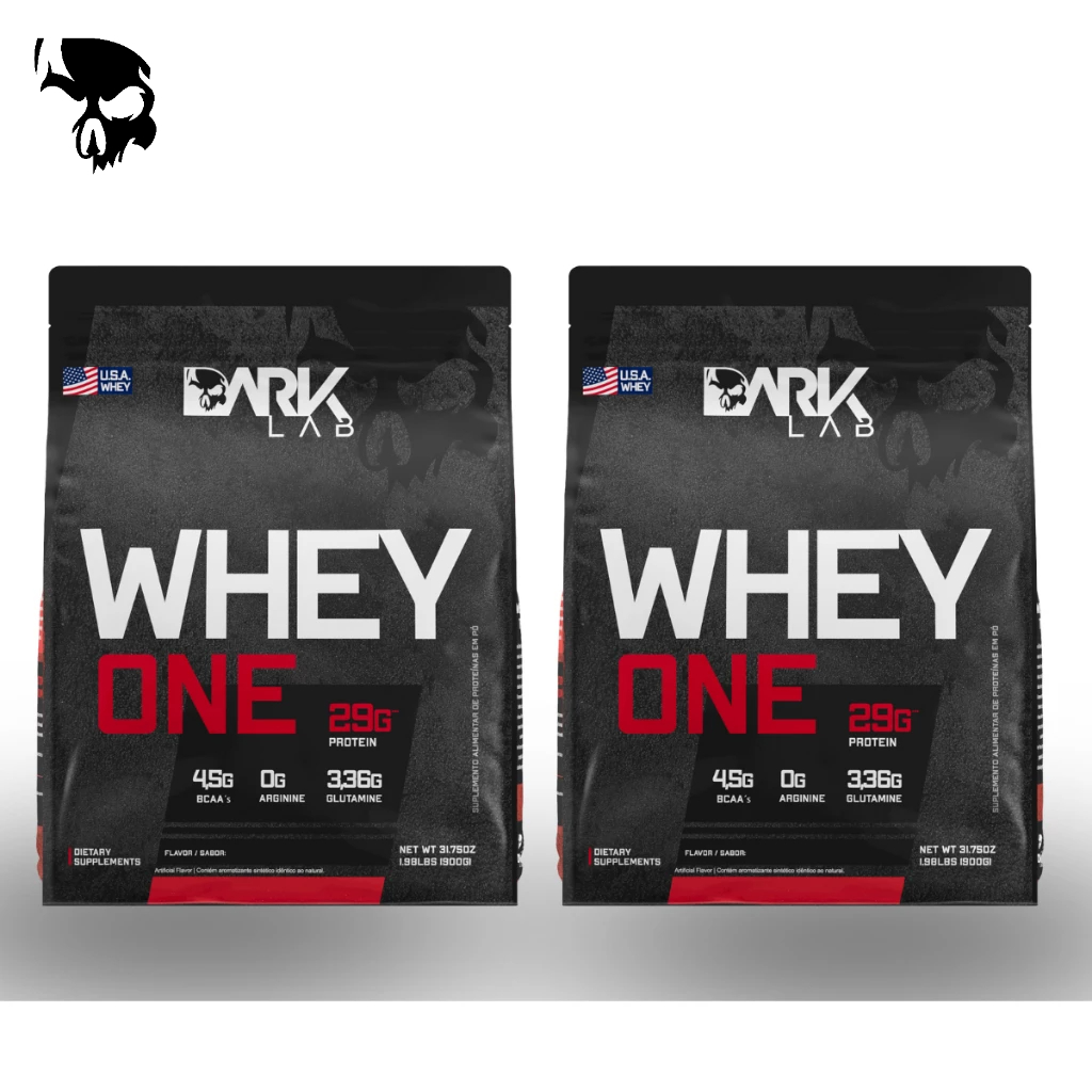 Kit 2X Whey Protein One Refil 900g Dark Lab - BCAA, Glutamina, Arginina