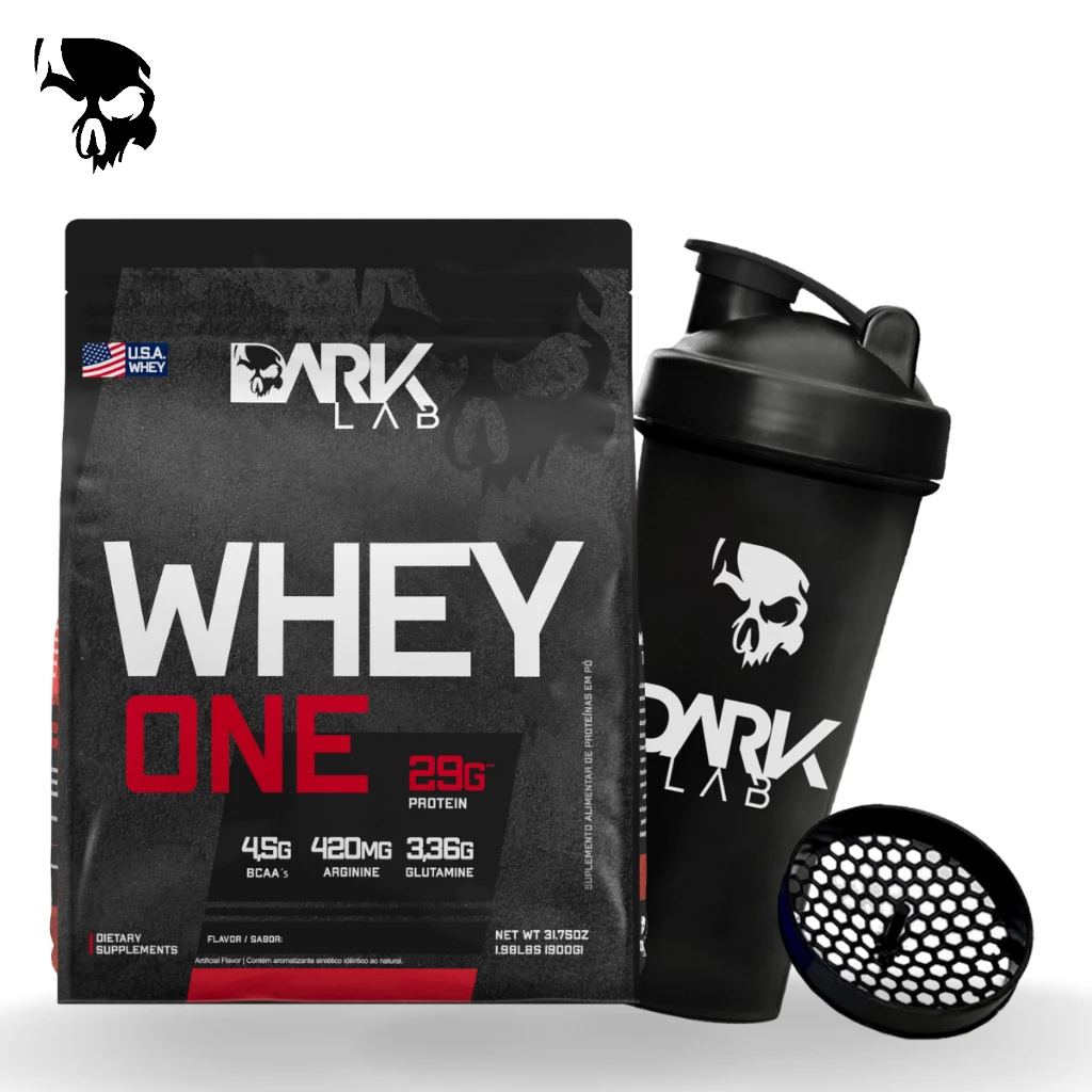 Whey Protein One Refil 900 + Coqueteleira Caveira 700ml Dark Lab