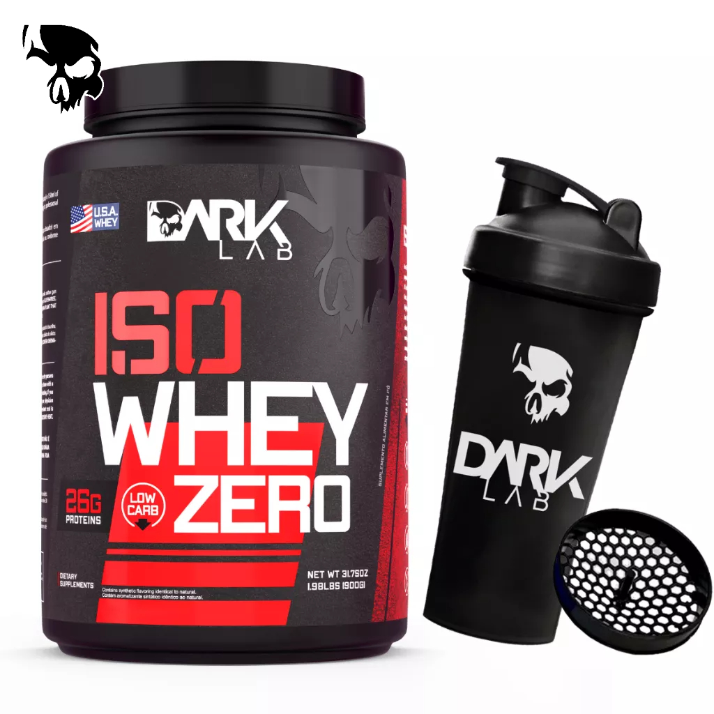 Iso Whey Protein Isolado Low Carb 900g + Coqueteleira Caveira 700ml Dark Lab