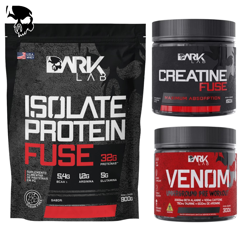 Kit Whey Protein Isolate 900g + Creatina Fuse 150g + Pré Treino Venom 300g Dark Lab