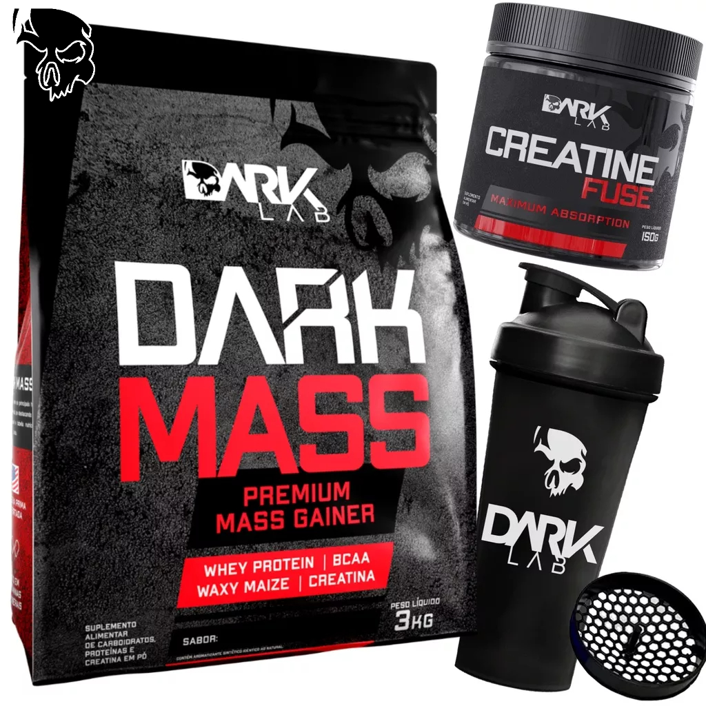 Kit Hipercalorico Dark Mass 3kg Mass Gainer Protein + Creatina Monohidratada 150g Creatine Fuse + Coqueteleira 700ml – Dark Lab