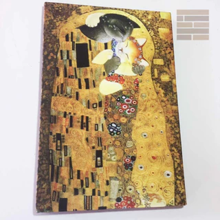 Quadro decorativo gatinho O beijo Gustav Klimt Obra de arte famosa em tela acetinada