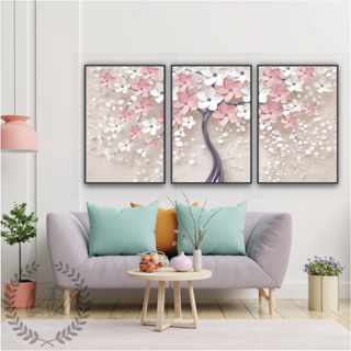 Quadros Decorativos Mosaico 60x40 Árvore de Cerejeiras Rose Moderno Sala Quarto Escritório