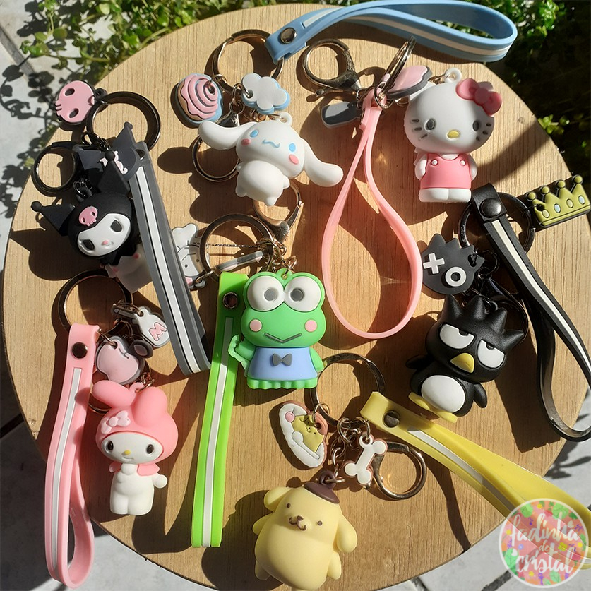 Melody Kuromi Hello Kitty Keroppi Cinnamoroll Pom  Purin/Badtz-Maru-Chaveiros Sanrio Série Personagens De Desenhos Animados  Chaveiro De Silicone Acessórios