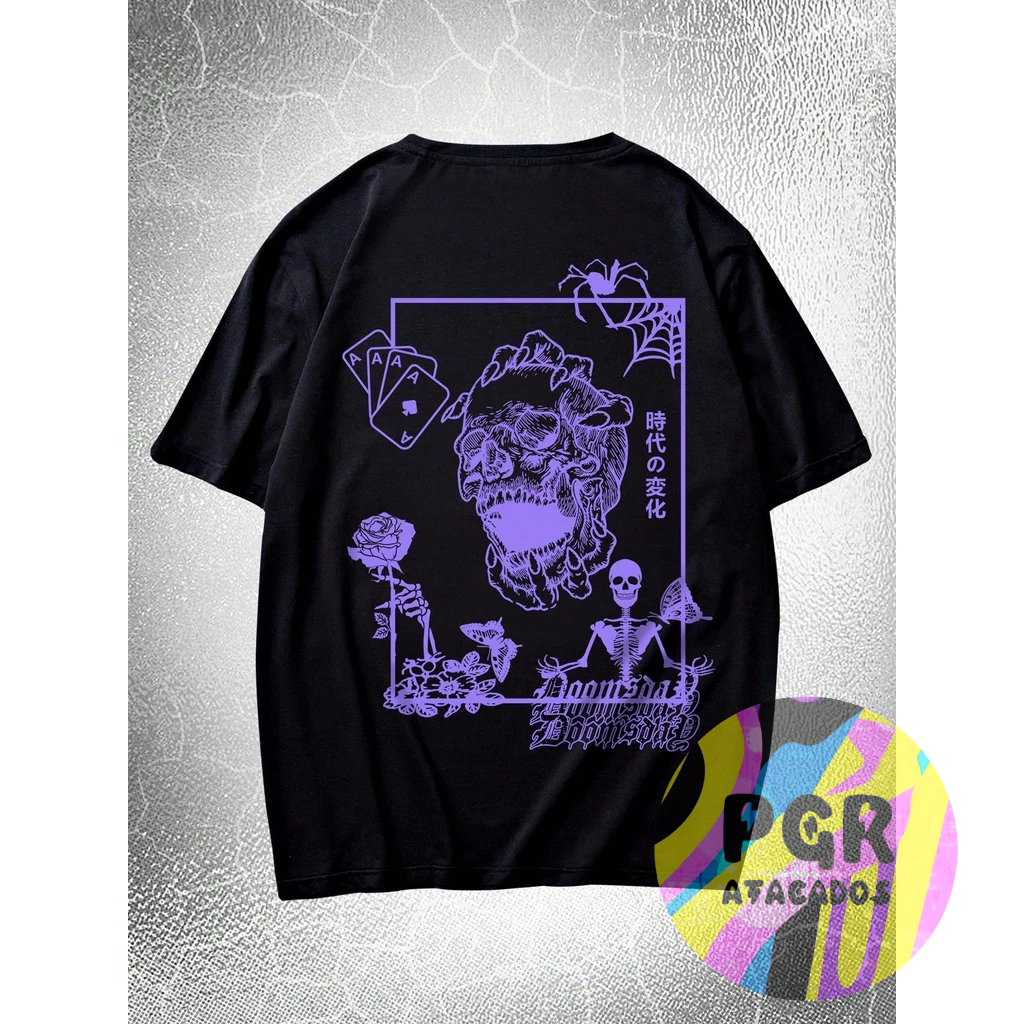 Camiseta Gotica Emo Doomsday Game Unissex 100% Algodão Lançamento Temos Plus Size Envio Rapido Hallowen