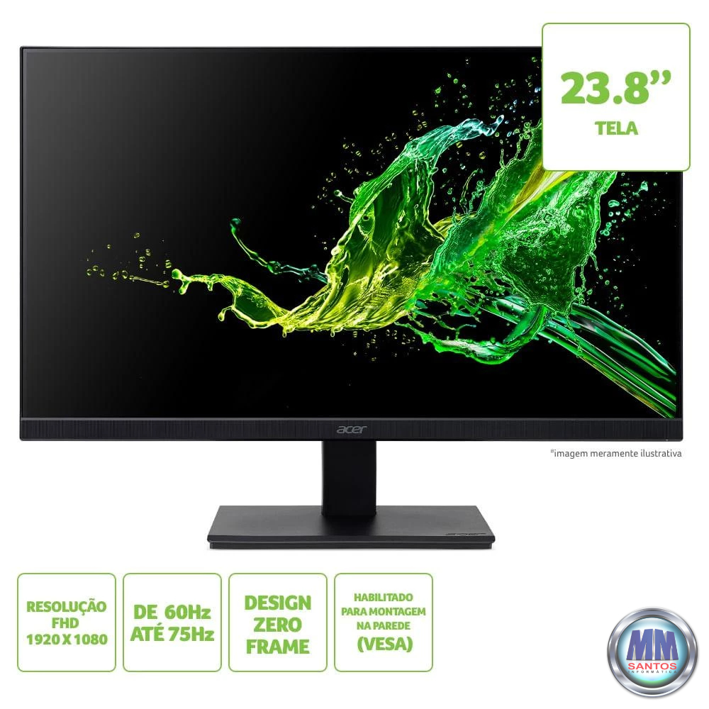 Monitor Acer KA272 HBI 27 Polegadas 100Hz 1ms Full HD ZeroFrame HDMI VGA  FreeSync LED VA