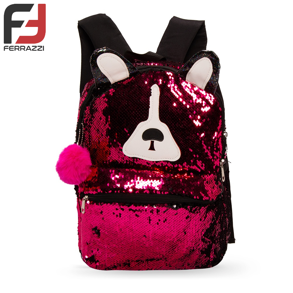 Mochila De Lantejoula Infantil Rosa C/ Preto Menina