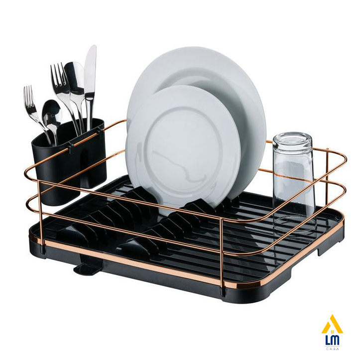Escorredor De Loucas Cozinha 12 Pratos Talheres Pia Preto Rose Gold Future