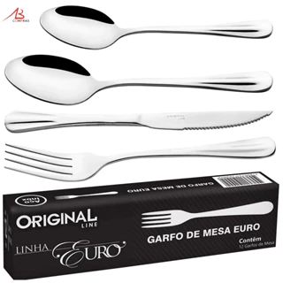Jogo Talher Inox 48 Pecas Garfo Faca Colher Sobremesa Restaurante Buffet Premium Euro Original Line em Oferta na Shopee