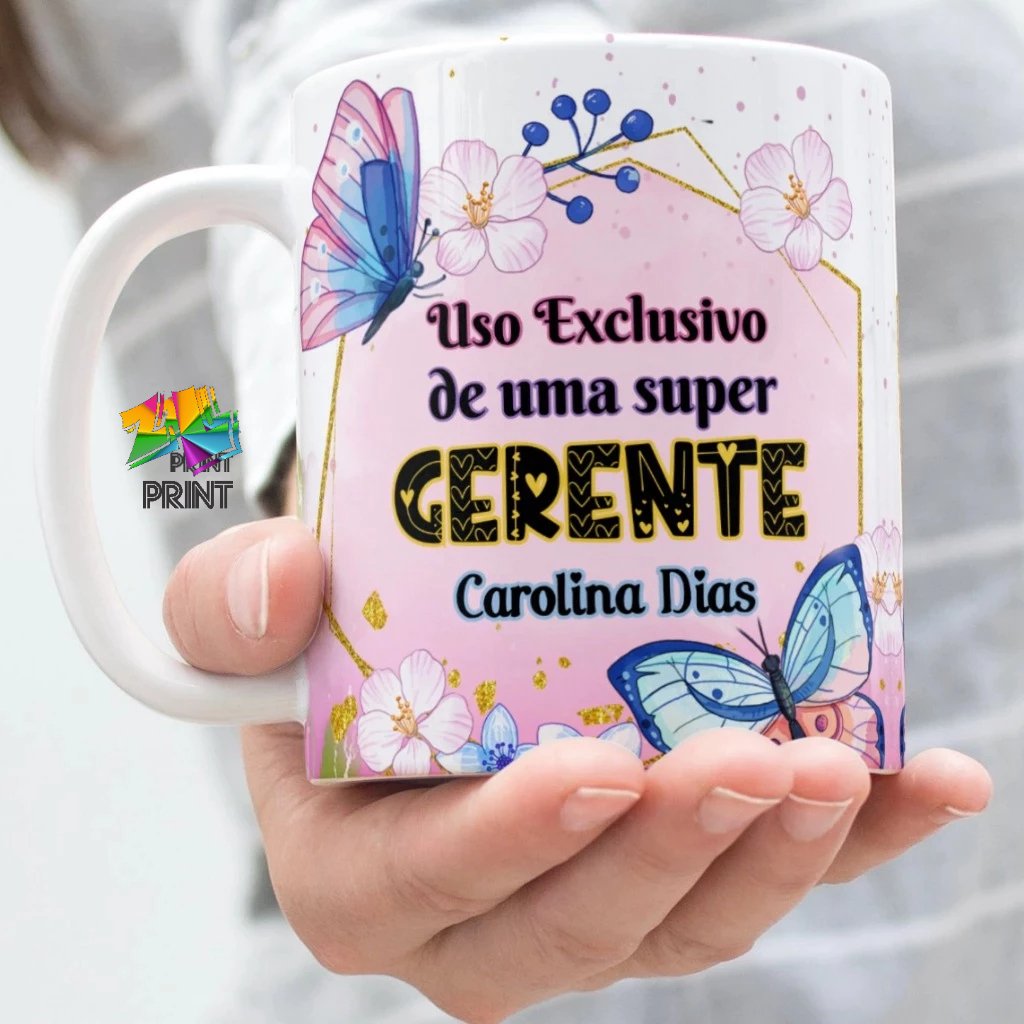 Caneca Porcelana para GERENTE personalizada com nome - est. Borboletas ...
