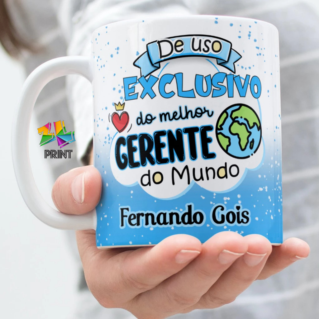 Caneca Porcelana para GERENTE personalizada com nome - est. 2208 Azul ...