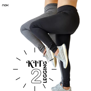 Kit Feminino com 2 Calças Legging Calça Leg de Academia Suplex Cintura Alta