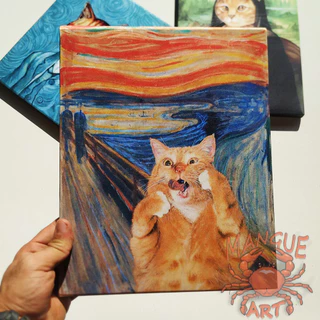 Quadro tela. O Grito felino. Obras de arte com gatinhos.