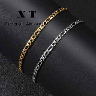 Pulseira de aço inoxidável para homens mulher/punk casual figaro corrente fina pulseira colar jóias rapper presente