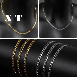 Conjunto Correntinha Masculina Grumet 3mm Colar e Pulseira Prata Dourada Aço inoxidável 316L