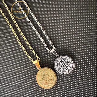 Colar + Pingente Sao Bento Banhado a ouro 18k Cordão Cartier Masculina Aço Inoxidavel 316L