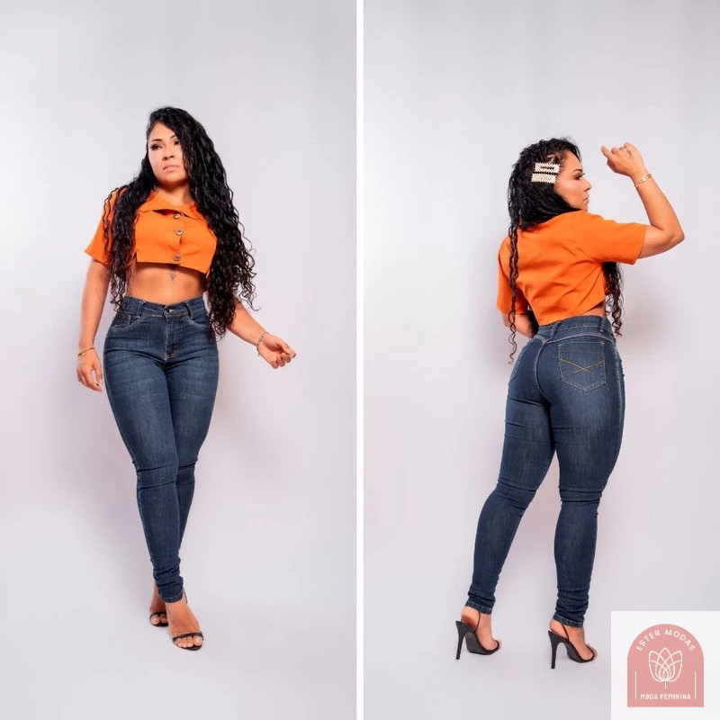 Calça Jeans Feminina Lisa Azul Moda FemininaTem Elastano Calças Com Laycra