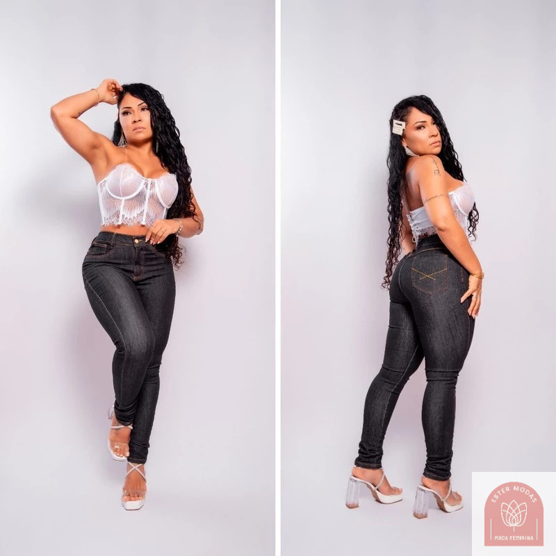 Calça Jeans Feminina com lycra Preta Lisa Calça com Elastano Calça Modelo Cigarrete